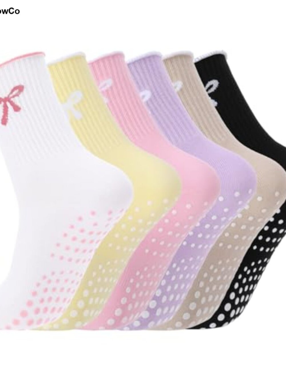 Crew Length Yoga Grip Socks with Silicone Dots for Pilates, Women's Size 5-9